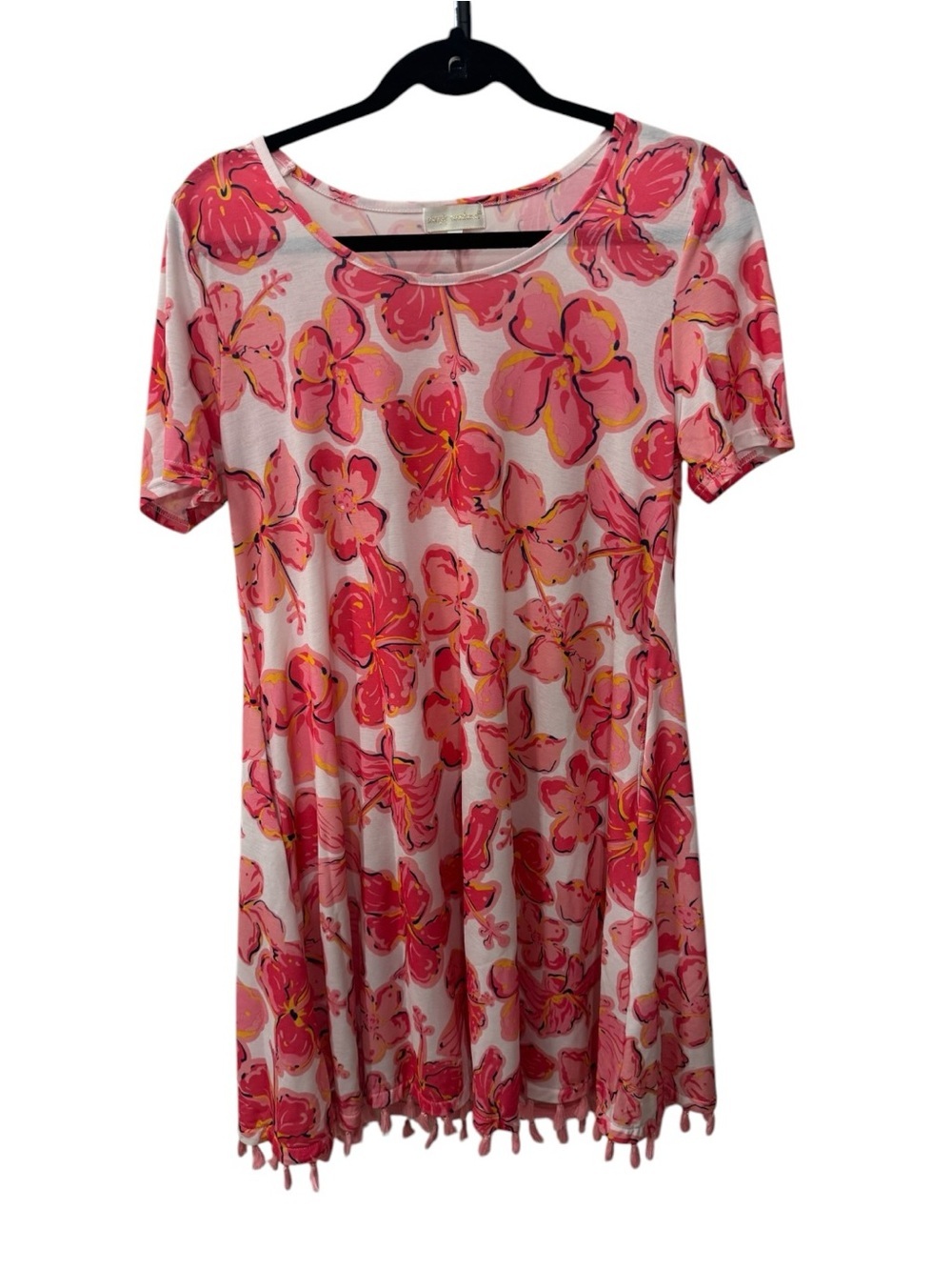 Simply Southern Pink Hibiscus Tassel Dress women’s size S